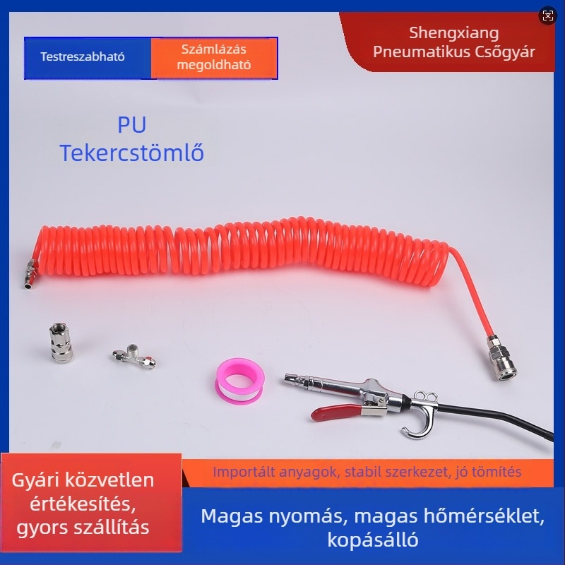PU légcső 8 mm-es spirálcsővel, kopásálló porfújó pisztoly, nagy nyomású pneumatikus pumpa, teleszkópos pneumatikus porfújó