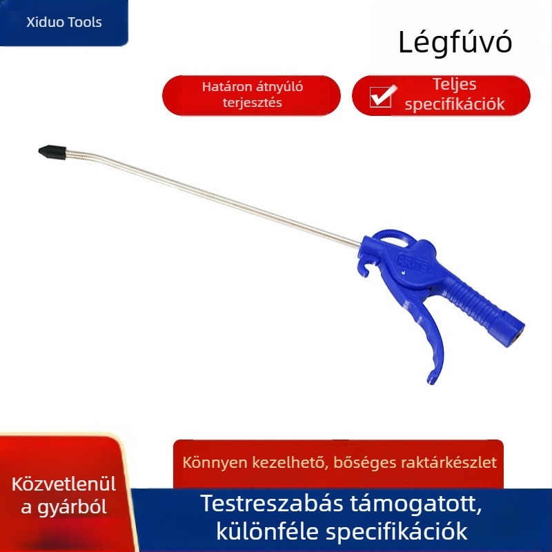 POM hosszú műanyag nagy teljesítményű porfúvó pisztoly, 25 cm, rozsdamentes acélcső, por eltávolítására