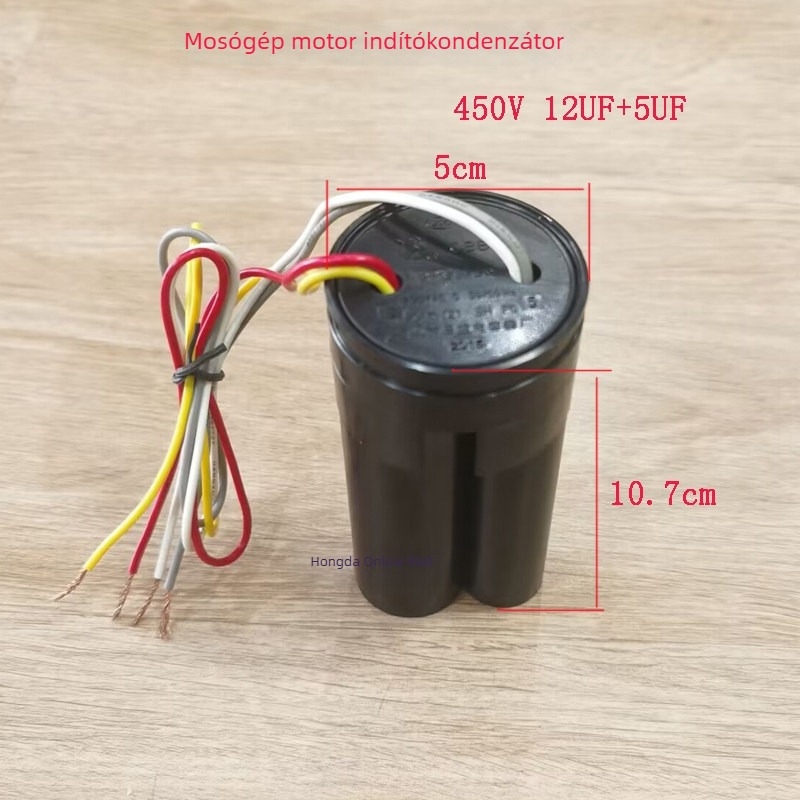 Két dobos fél-automata mosógép motorindítási kondenzátor, 450V 12µF+5µF