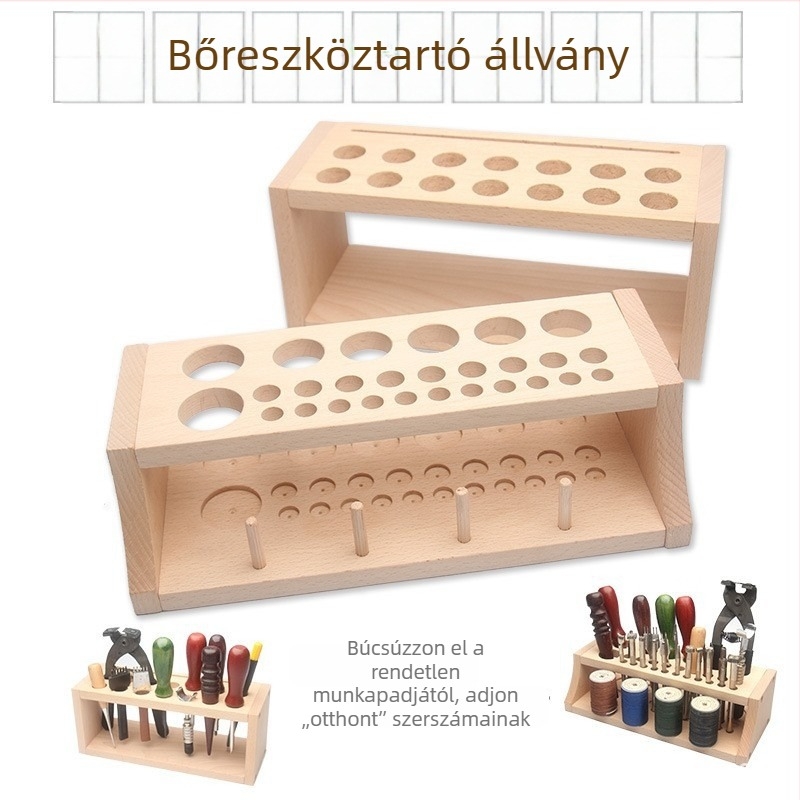 Bükkfából készült eszköztartó állvány, kézzel készített DIY szervező bőr eszközökhöz