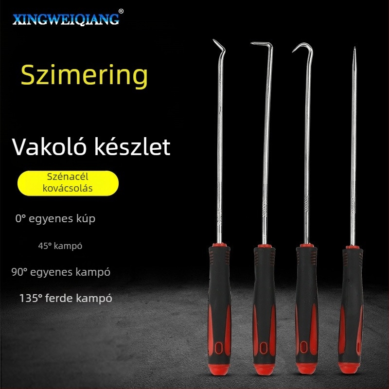 4 részes olajszimering-készlet: olajszimering beépítő eszköz, szimering kampó, kiszedő eszköz és demontáló kampó – autó karbantartási eszköz