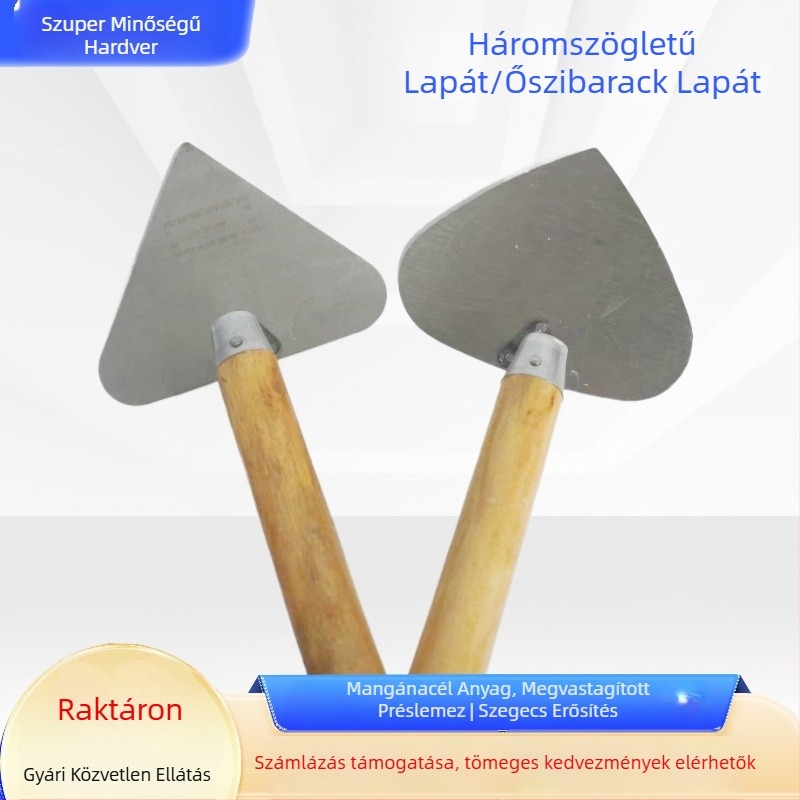 Háromszög alakú glettelőkaparó barack alakú fejjel, vastag mangánacélból, többfunkciós vakolatkaparó