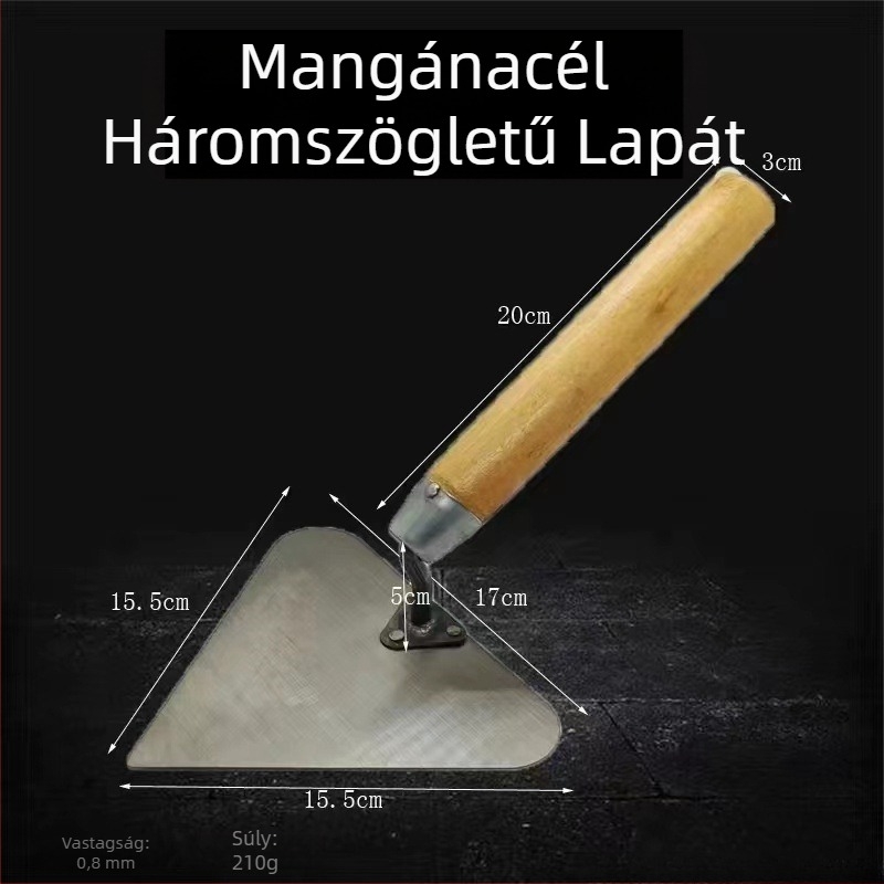 Háromszög alakú glettelőkaparó barack alakú fejjel, vastag mangánacélból, többfunkciós vakolatkaparó