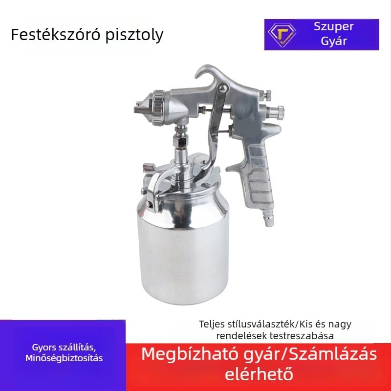 PQ-2 Pneumatikus festékspray pisztoly felső és alsó tartállyal, bútor- és autófestékekhez, erőteljes köd