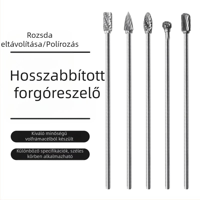 Karbid forgó burr hosszú nyeleivel, gyémántos csiszolófej fémhez és fához, univerzális csiszoló- és polírozó eszköz elektromos fúróhoz