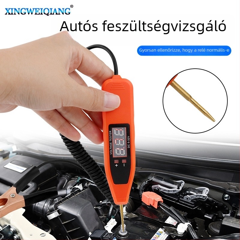 Digitális autóvillamos teszt toll LCD kijelzővel, 5–32V, relé és akkumulátor áramkörhibák diagnosztikája