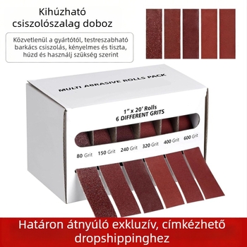 Alumínium-oxid csiszoló tekercsek dobozos csomagolásban, 1 hüvelykes szélesség (25 mm), 6 m hosszú csiszoló szalagok