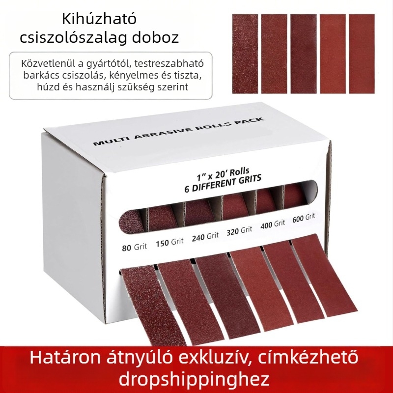 Alumínium-oxid csiszoló tekercsek dobozos csomagolásban, 1 hüvelykes szélesség (25 mm), 6 m hosszú csiszoló szalagok
