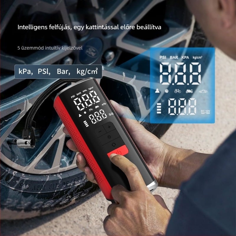 Hordozható vezeték nélküli elektromos autógumi pumpa, 25 hengerrel, 6000 mAh akkumulátorral