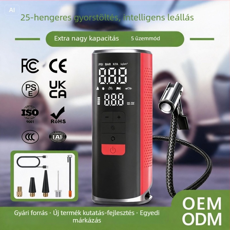 Hordozható vezeték nélküli elektromos autógumi pumpa, 25 hengerrel, 6000 mAh akkumulátorral