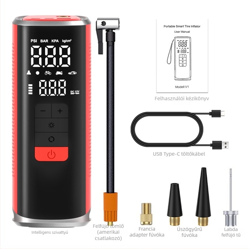 Hordozható vezeték nélküli elektromos autógumi pumpa, 25 hengerrel, 6000 mAh akkumulátorral