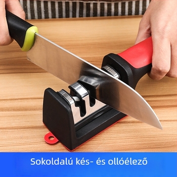 Négyfokozatú, multifunkcionális késélező háztartási használatra, köszörűkő, fix szögű olló- és konyhai késélező, teljesen automatikus élezés, hordozható