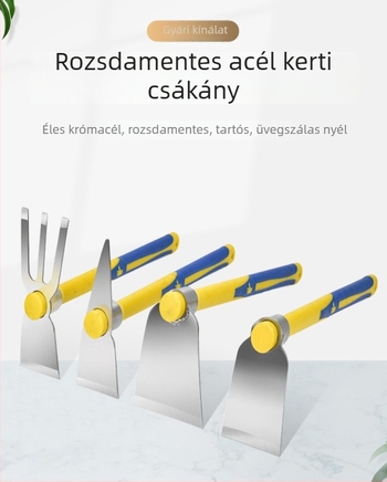 Kis kapa rozsdamentes acélból, fibormarkolatú, kerti eszköz zöldségek ültetésére, kettős használat, gyomlálás és bambuszrügyek ásása