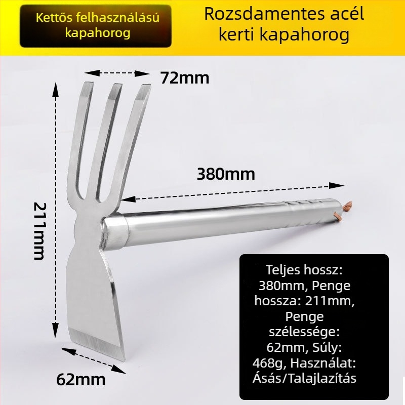 Rozsdamentes acél kerti kapa gyomirtásra és talajásáshoz