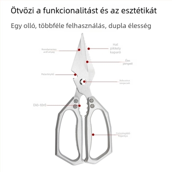 Konyhai olló nagy fejű, vastag, erős csontolló csirke csontokhoz, háztartási olló halhoz és kacsához, hal- és csontvágó olló