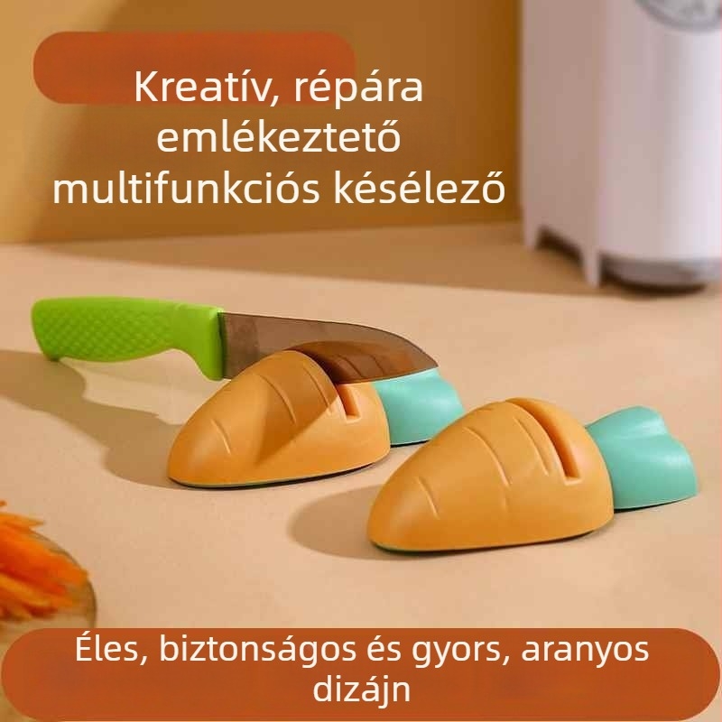 Háztartási használatra tervezett többcélú késélező és köszörűkő; alkalmas késekre, ollókra és ágvágó ollókra