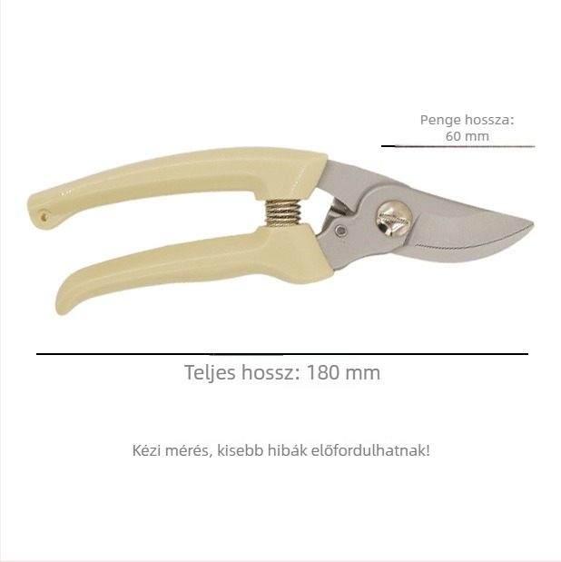 Kerti metszőolló ívelt heggyel, rozsdamentes acélból, virágágakhoz