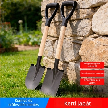 Fából készített nyeletű vaslapát négyszögletes fejjel – kertészkedéshez és mezőgazdasághoz, otthoni és építkezési munkákhoz