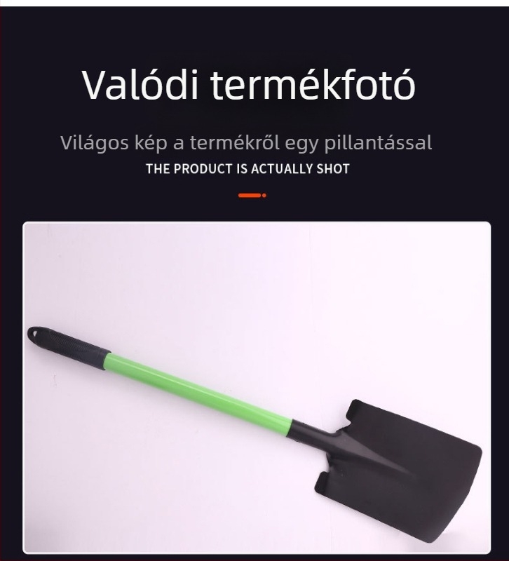 Fából készített nyeletű vaslapát négyszögletes fejjel – kertészkedéshez és mezőgazdasághoz, otthoni és építkezési munkákhoz