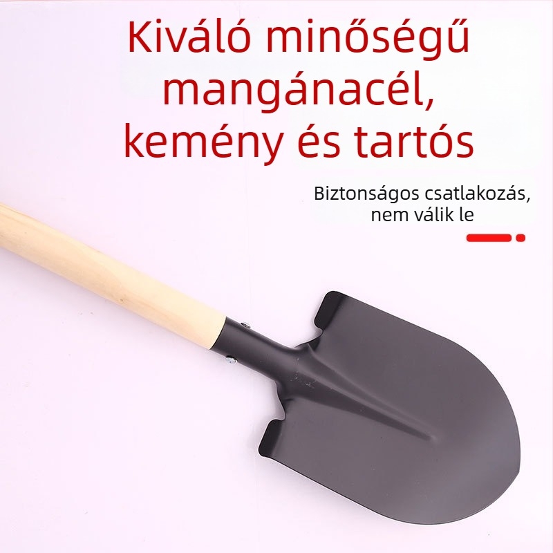 Fából készített nyeletű vaslapát négyszögletes fejjel – kertészkedéshez és mezőgazdasághoz, otthoni és építkezési munkákhoz
