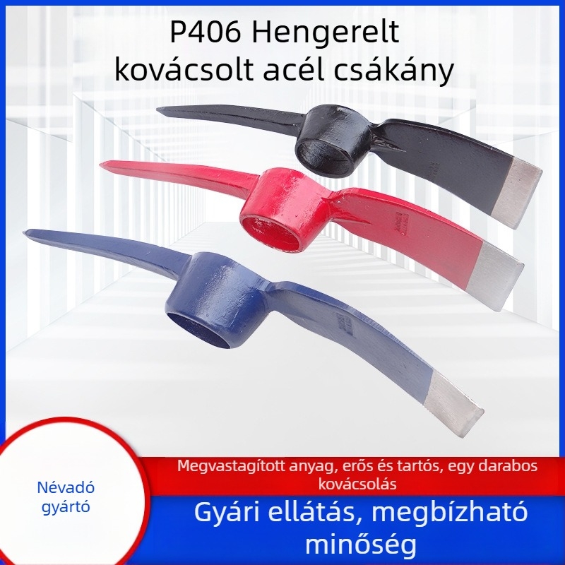 Magas széntartalmú acélból kovácsolt kalapácsfej ipari, bányászati és mezőgazdasági eszközökhöz — 85 mm széles kapa test, teljes hossz 468 mm, modell P406B 6710