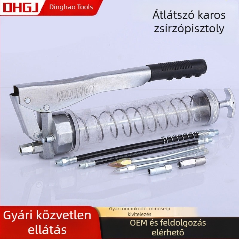 Átlátszó karos zsírzópisztoly, erőforrás-megtakarítás, több specifikációjú karos zsírzópisztoly, kézi működtetés, 900 ml kapacitás, 420 mm hosszú