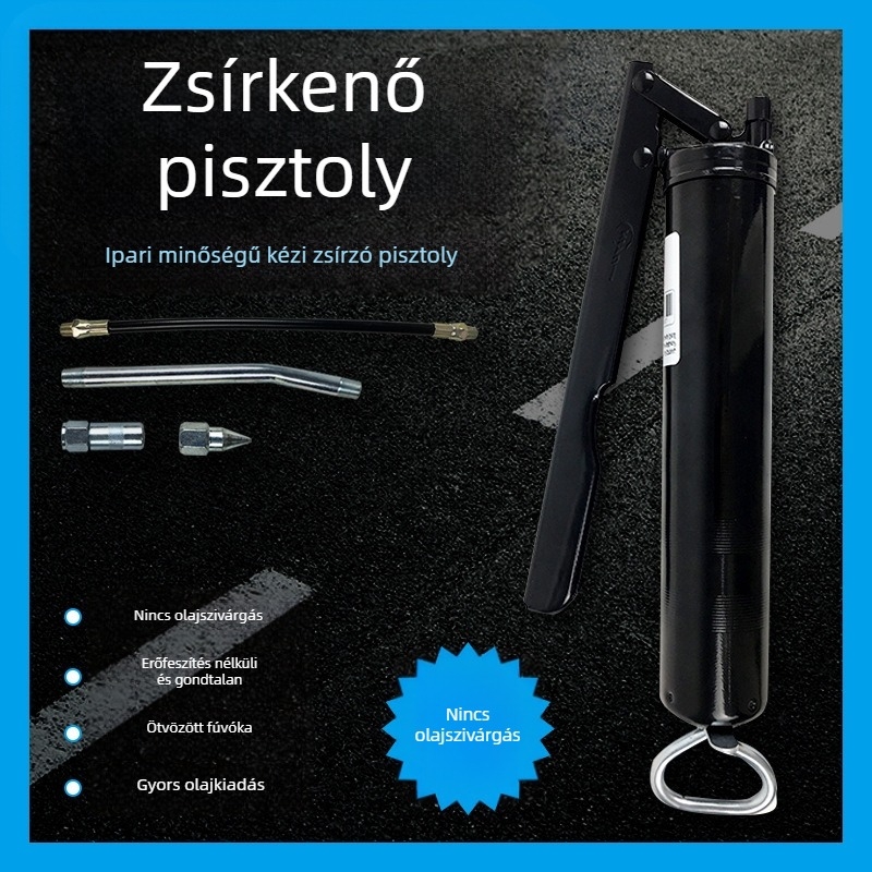 Kézi zsírpisztoly, egykaros működtetéssel, nagy nyomású, önprimáló, tömlőcsatlakozó fej, exkavátorokhoz és nehézgépekhez