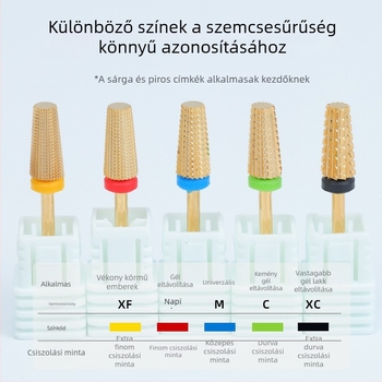 Arany színű körömszépítő fej, kis konusos, sík végű acél wolfrámból