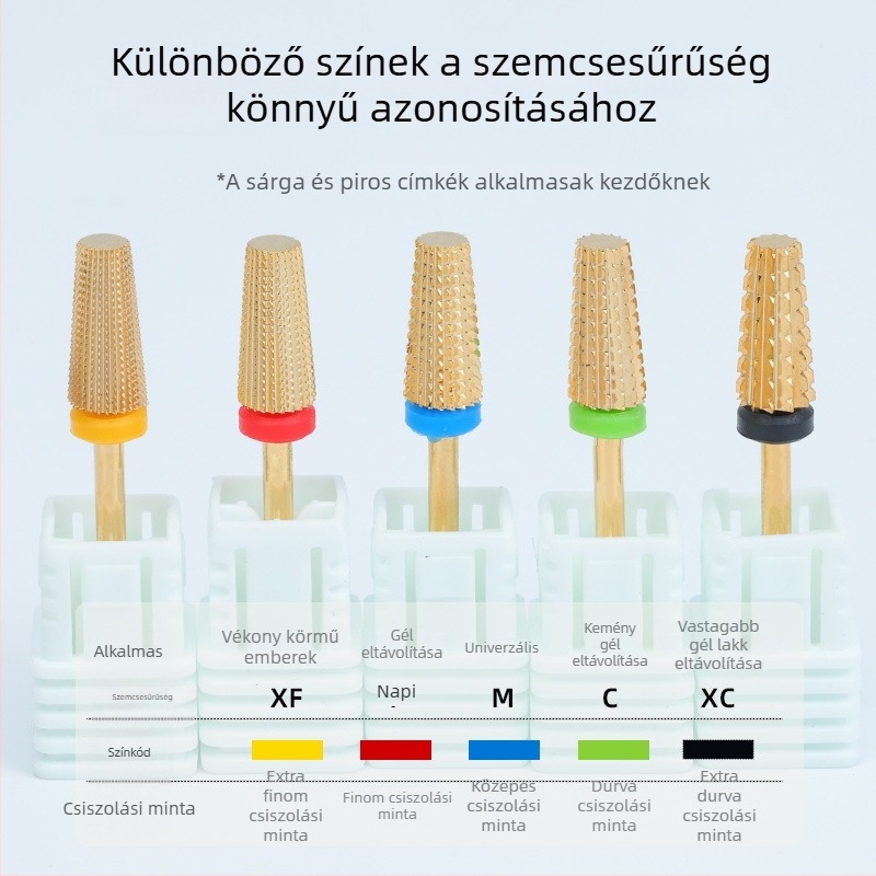 Arany színű körömszépítő fej, kis konusos, sík végű acél wolfrámból