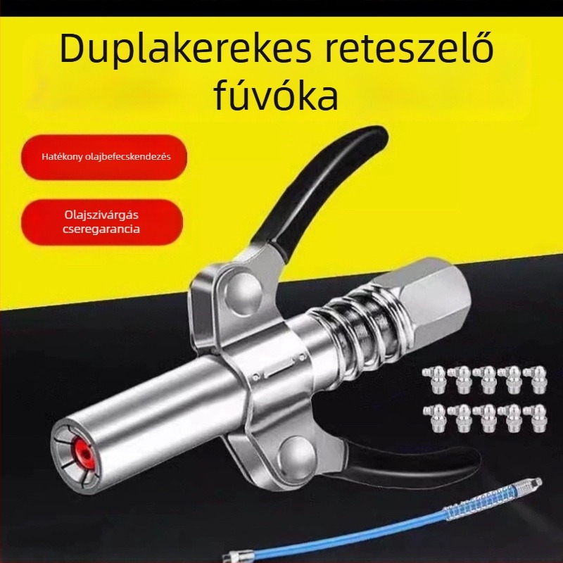Kézi/elektronikus/pneumatikus zsírzópisztoly tartozékok, dupla fogantyús zár, lapos fejű fúvóka, nagynyomású fúvóka, robbanásbiztos önzáró mechanizmus