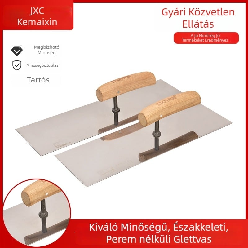 Rozsdamentes acél vakolókanál hosszított pengével, vastagított vaslemez vakoláshoz és falazáshoz