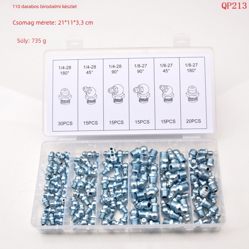 110 darabos készlet zsírcsatlakozókhoz UNF 1/4-28 SAE és 1/8-27 NPT