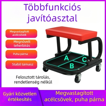 Autójavító munkaülés szerszámtartóval és forgó kerekekkel – többfunkciós karbantartási és polírozó szék