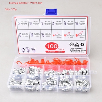 100 db zsírzó nippel készlet M6/M8/M10, dobozban