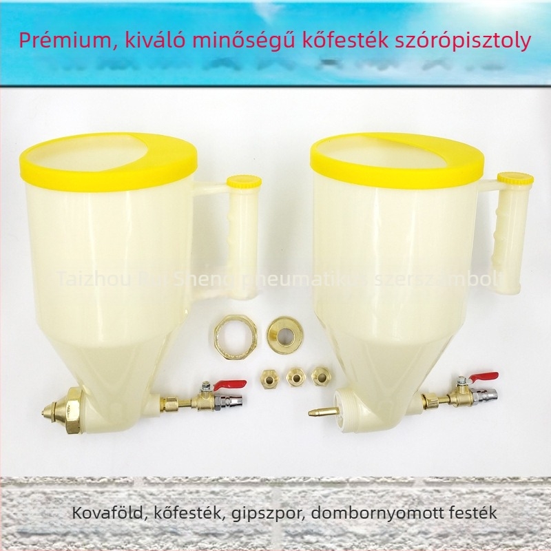 Kültéri falak dekoratív bevonataihoz szórópisztoly — kőfesték, diatom mud és glettpor