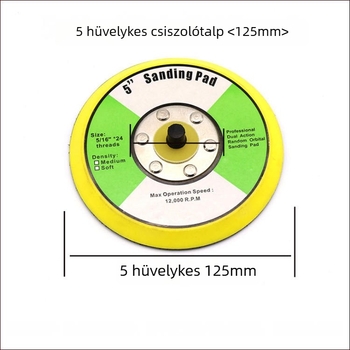 5 hüvelykes pneumatikus polírozó gép öntapadós koronggal és velúr felületű csiszolóval, száraz csiszoláshoz