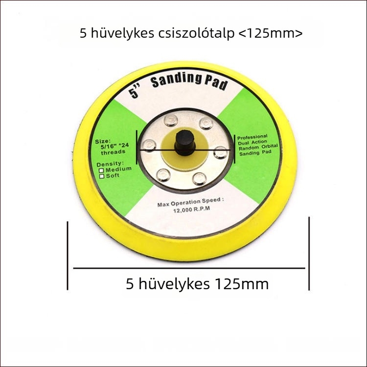 5 hüvelykes pneumatikus polírozó gép öntapadós koronggal és velúr felületű csiszolóval, száraz csiszoláshoz