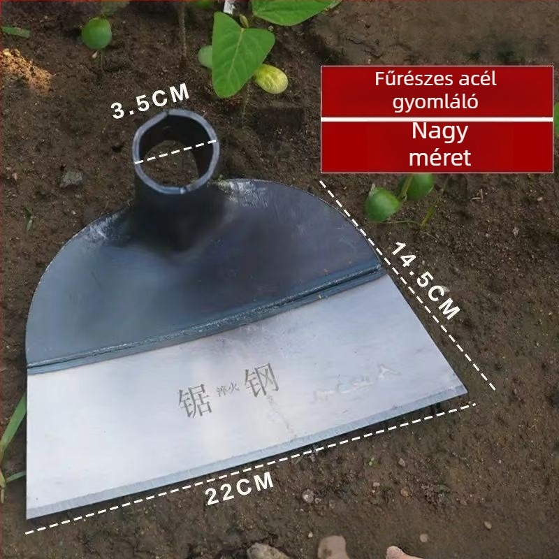 Fűrészpengéjű acél kapa, hagyományosan kovácsolt kerti kapa, többfunkciós gyomirtó eszköz, kettős felhasználás ásáshoz és gyomláláshoz