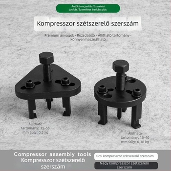 Autóklíma javító szerszámkészlet: kompresszor kuplungjának szétszerelése, csapágyhoz szívócsésze, szívóhúzó, klíma-berendezés fej szerszám, kulcs