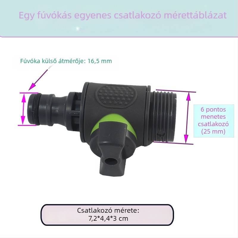 Külső menetű, egyenes tömlőcsatlakozó záró szeleppel, csatlakoztatva különböző gyorscsatlakozókhoz