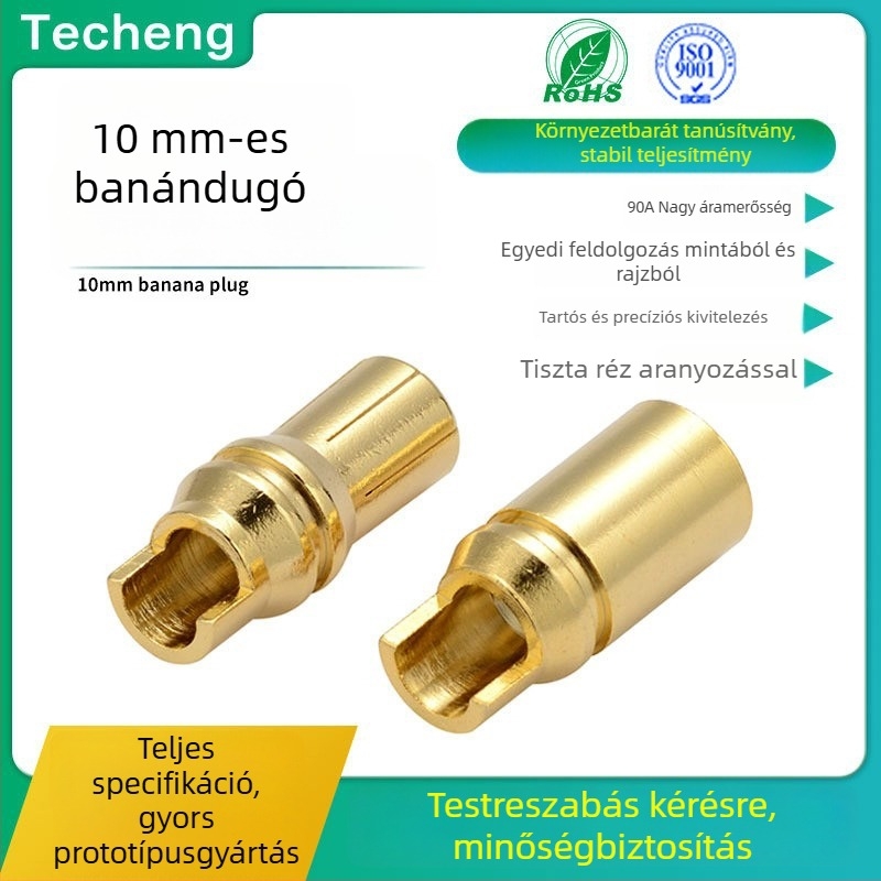 10 mm-es aranyozott banándugó, nagy áramú, strapabíró sárgaréz csatlakozó, férfi és női vég