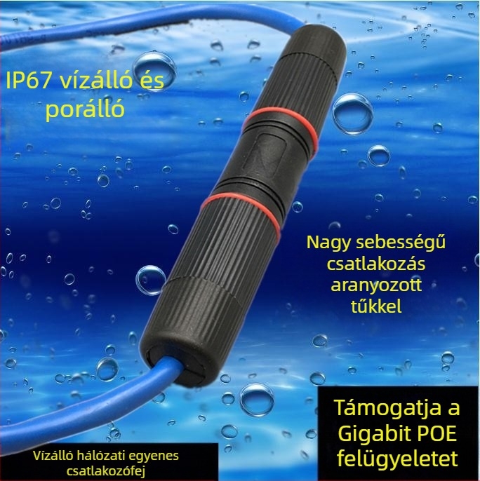 Kültéri vízálló RJ45 csatlakozó dupla fej, egyenes kialakítású, hálózati kábel hosszabbító