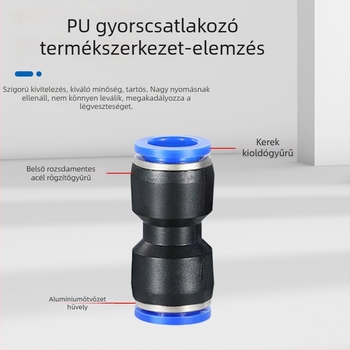 PU egyenes átvezető csatlakozó pneumatikus csövekhez, műanyag gyorscsatlakozó tömlőhöz, önzáró kialakítás