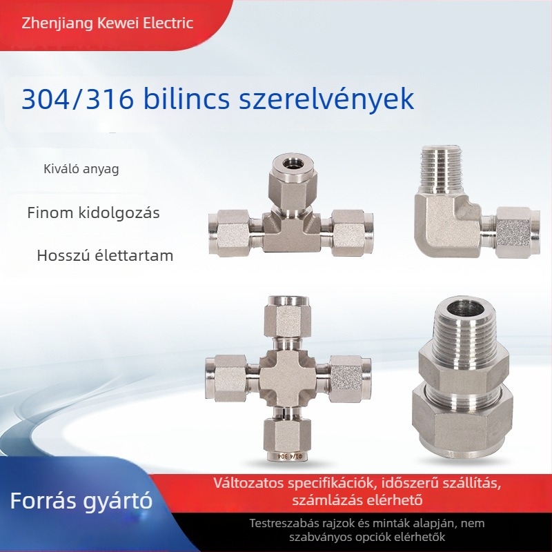 304/316 rozsdamentes acél ferrule csatlakozók, kettős ferrule, három- és négyszövegű, egyenes csatlakozók