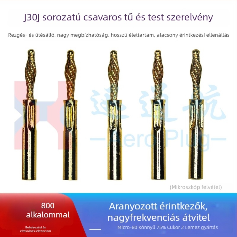 Twist Pin Assembly J30J négyszögletes csatlakozóhoz, aranyozott crimp pin-ek 1,27