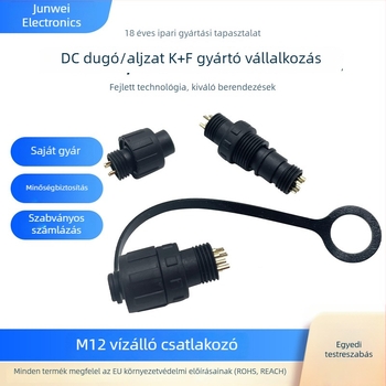 M12 vízálló csatlakozó, kör alakú, ipari elektromos dugó és aljzat műanyag gyűrűvel zárómechanizmussal
