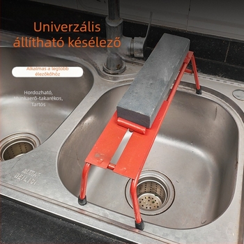 Háztartási késélező állvány állítható alapzattal és extránagy köszörűkő-tartóval
