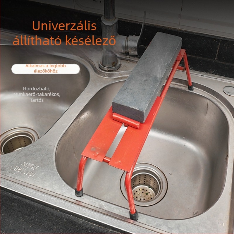 Háztartási késélező állvány állítható alapzattal és extránagy köszörűkő-tartóval