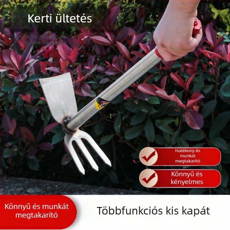Rozsdamentes acél kerti kapa – többfunkciós eszköz zöldségek és virágok ültetéséhez, integrált hegesztett fej, bambuszszárítások ásására, gyermekeknek való kerti kapa