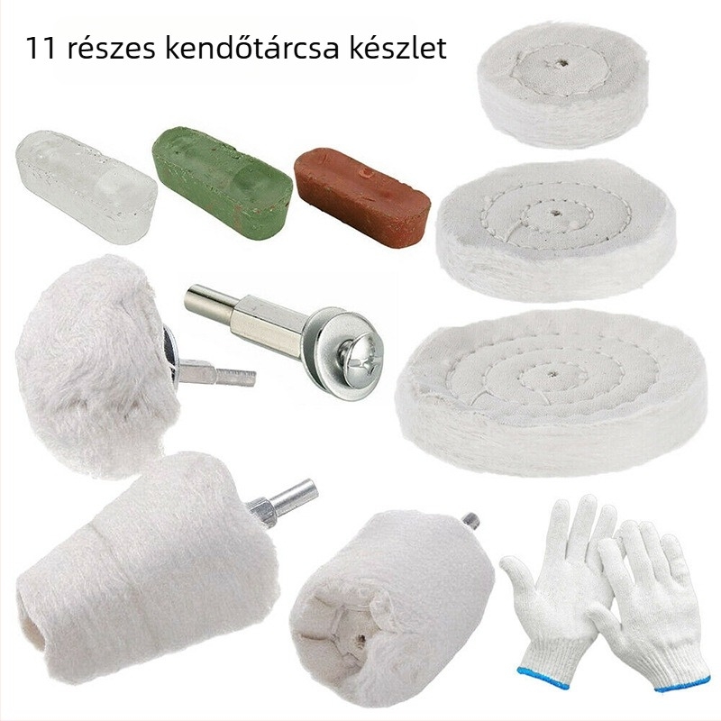 11 részes autó polírozó készlet textil tárcsákkal és gyapjú polírozó tárcsával